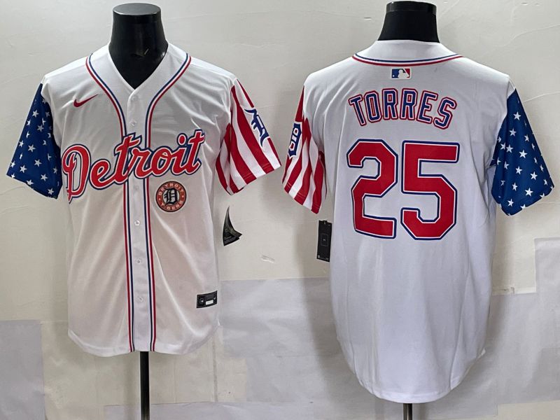 Men Detroit Tigers 25 Torres White National Flags 2025 Nike MLB Jersey style 4